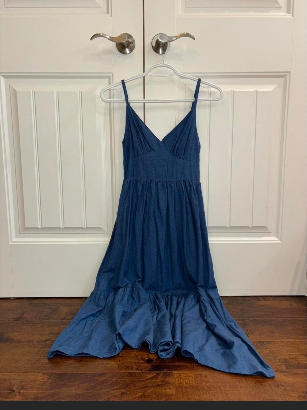 Blue Spaghetti-Strap Linen-mix Dress